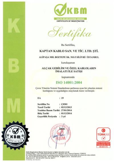 ISO 14001-2004 Kalite Belgesi
