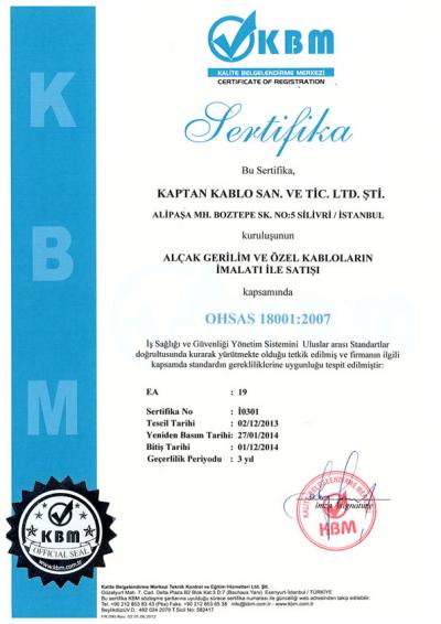 OHSAS 18001-2007 Kalite Belgesi